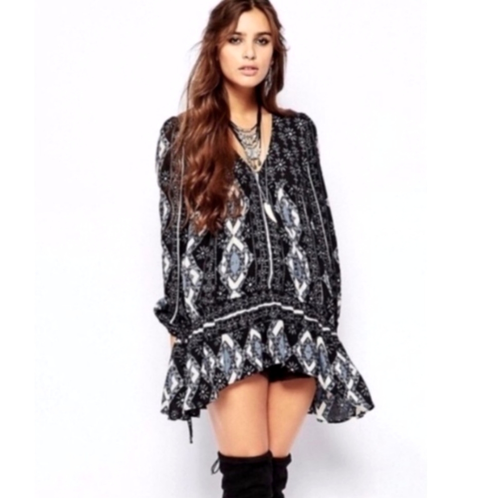 Free People Down by The Bay Boho Print Tunic Top